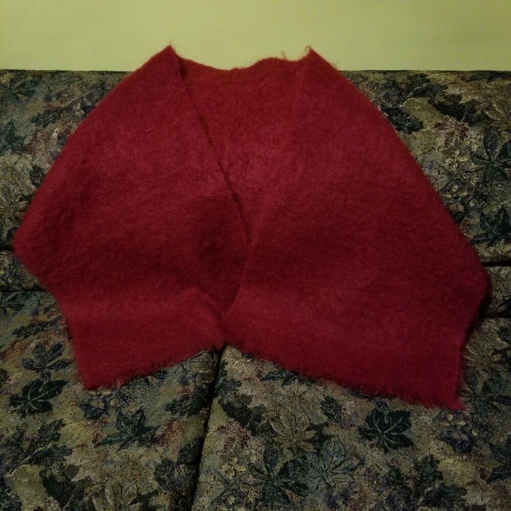 Vintage, soft, fuzzy, mohair, not itchy, thick, wide, long scarf, dark red, warm